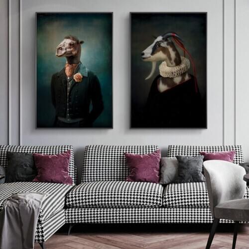 Earl of the Goat Classical Canvas Paintings On the Wall Art Posters And Prints Mr. Goat In a Suit Canvas Picture Home Wall Decor