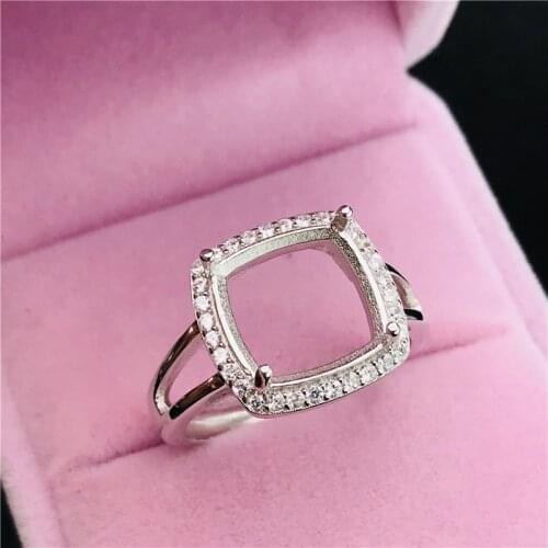 Square shape A circle of drill rings basis S925 silver ring base shank prong setting stone inlaid jewelry fashion DIY women nice