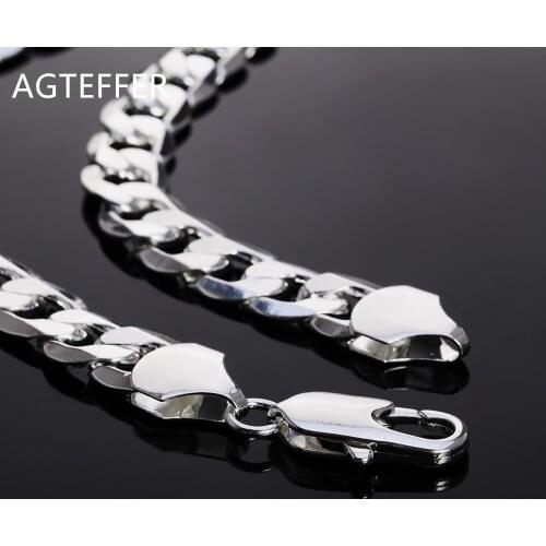 AGTEFFER New Style 925 Sterling Silver 18/20/22/24/26/28/30 inch 12mm Flat Side Necklace Ladies Men Fashion Wedding Jewelry Gift