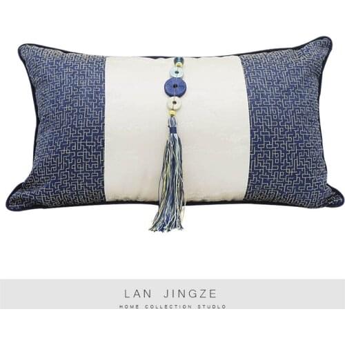 LAN JINGZE Geometric Bule Patchwork Cushion Cover Home Decor Chinese Style Waist Pillows Sofa Cusahions 45cmx45cm