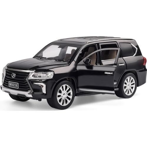 XLG 1:24 Diecast LX570 SUV Black White High Simulator Alloy Metal Model Car With Doors Open Sound Music Light Pull-back Vehicle