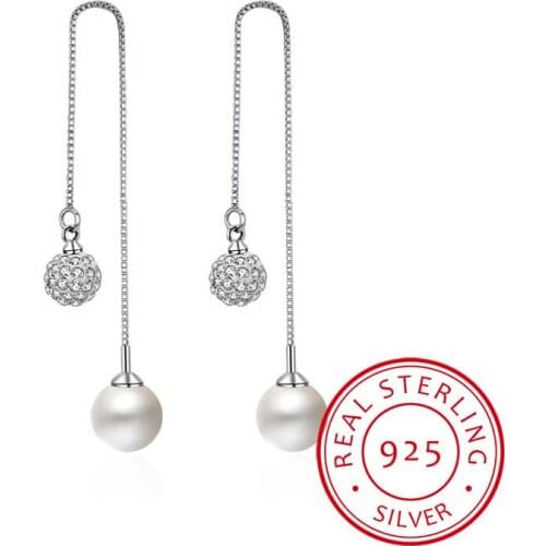 Trendy Tassel pearl Earrings for Women 925 Sterling Silver Wedding Long Drop Dangle Tassel Earring Jewelry