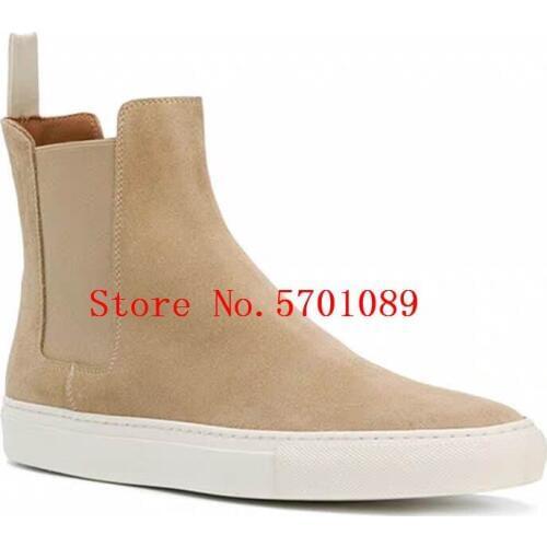 Man Chelsea Sneakers Genuine Leather Ankle Length Pull Tab Elasticated Side Panels Flats Chelsea Boots Rec New Shoes