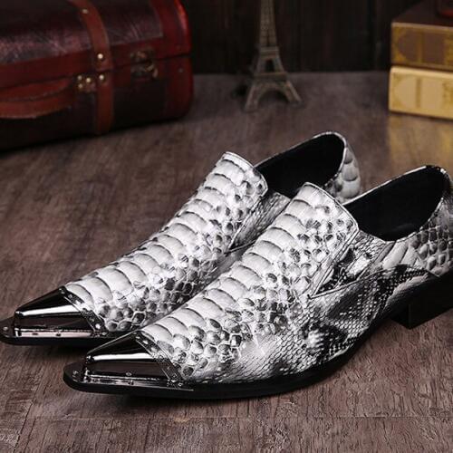 Men Dress Shoes Luxury Flats High Quality Snake Pattern Formal Business Party Wedding Shoes