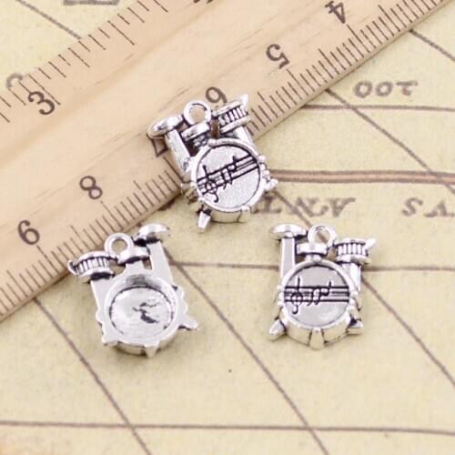 10pcs Charms drum kit musical set 16x14x4mm Tibetan Bronze Silver Color Pendants Antique Jewelry Making DIY Handmade Craft