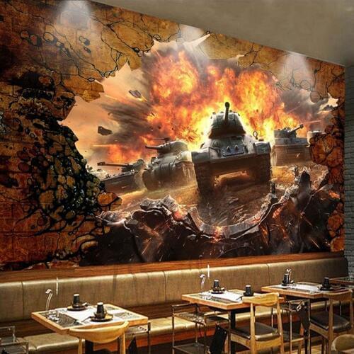 Custom Mural Wallpaper 3D Stereo Tank Broken Wall Battlefront Photo Wall Paper For Kids Bedroom Restaurant Personality Wallpaper