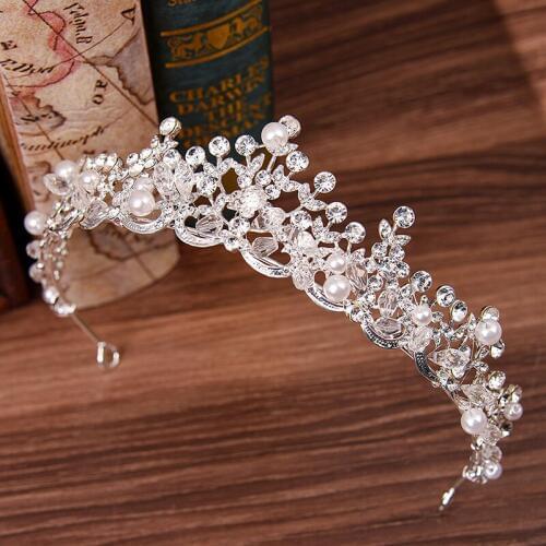 Bride Handmade Crystal Pearl Princess Queen Crown Fashion Bridal Wedding Head Accessories Rhinestone Diadem Tiaras Crowns CR180