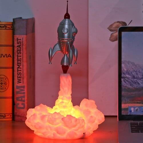 Thrisdar 3D Printing Space Shuttle Night Light USB Rechargeable Rocket Table Night Lamp Creative Gift For Space Lovers Kids Boys