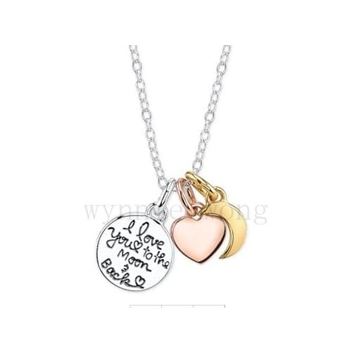 2015 New Tri-Colored Inspirational plating Silver rose yellow, "I love you to the moon and back" Charm pendant necklace