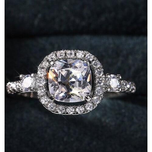 New Classic Fashion OL Hollow Square Zircon Womens Wedding Ring Simple Engagement Ring Jewelry