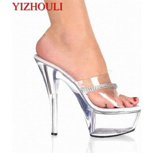 New sexy thin heels, transparent slippers, 15cm heels, model stage pole dancing show, dancing shoes