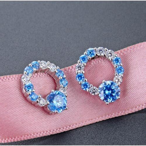 New Jewelry S925 Sterling Silver Blue Diamond Earrings Girls Inlaid Zircon Small Fresh Earring Jewelry