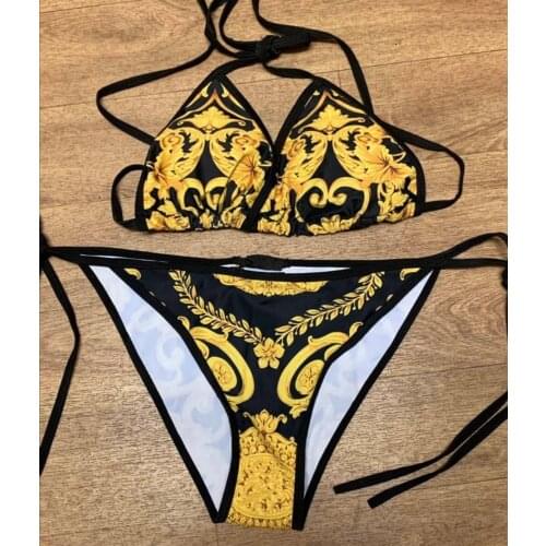 New Sexy Swimsuit Golden Floral Print Two Piece Bikini Female Brazilian Bather Bathing Suit 2021 Women Swimwear Beach biquínis