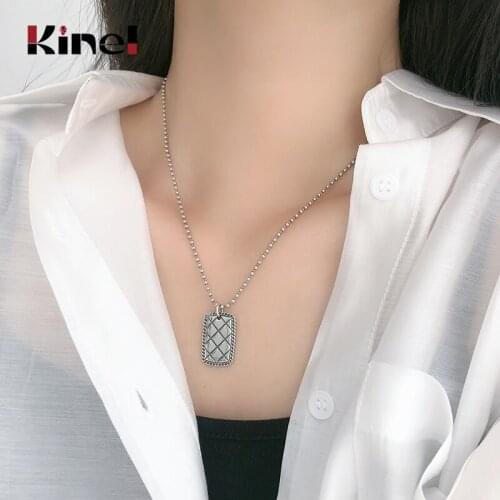 Kinel High Quality Vintage 925 Sterling Silver Square Pineapple Texture Necklaces & Pendants S925 Fine Jewelry