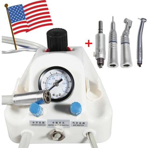 Portable Dental Air Turbine Unit Work With Air Compressor Syringe High Low Speed Straight Contra Angle Handpiece Motor 2/4Hole