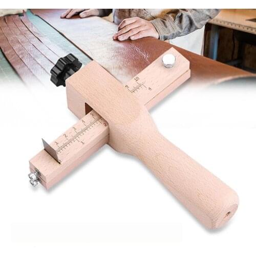 Adjustable Leather Strap Cutter Leathercraft Strip Belt DIY Hand Cutting Wooden Strip Cutter with 5 Sharp Blades Leather Tools