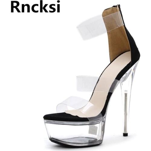 Rncksi Fashion Sexy Women Pole Dance Shoes Ankle Straps Sandals Wedding Party 15cm High Heels Sandals With Platform Shoes