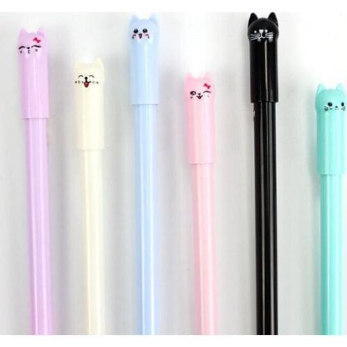 Cartoon Cat Gel Pen Creative Stationery Student Pen Cute Cat Full Needle Black Ink Signature Pens Office School Supplies