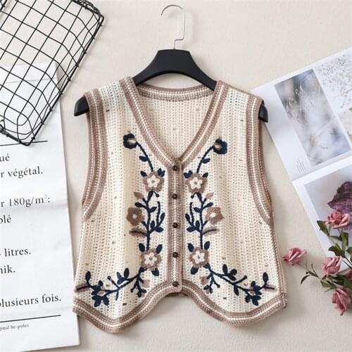 Chic Fashion Floral Embroidery Bohemian Vest Women Sleeveless Short Coat Tops Knitted Sweater Vests Female Lady Chalecos