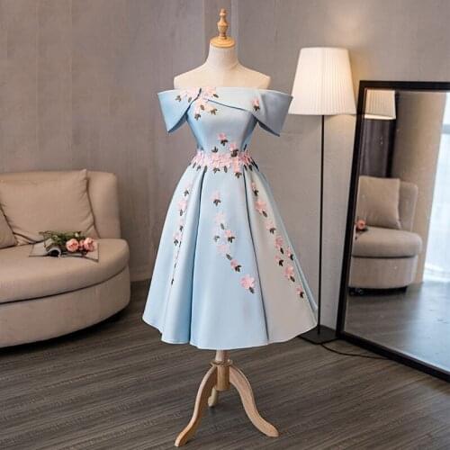 Blue One-shoulder Banquet Evening Dress Female Elegant Student Princess Prom Dress Bridesmaid Dress A278