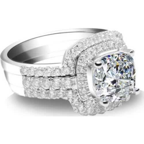 Solid 18K White Gold Three Rings Combine Pretty 3 Carat Simulate Diamonds Women Ring Propose Pure Gold Jewelry For Girl