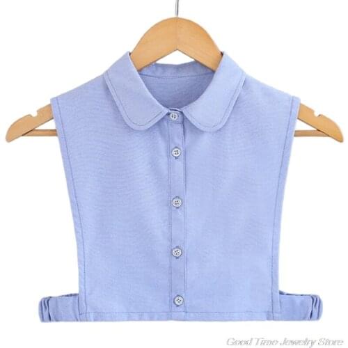 Women Oxford Cotton Blue Lapel False Fake Collar Button Down Detachable Half Shirt Blouse Office Lady Decorative Dickey A07 21