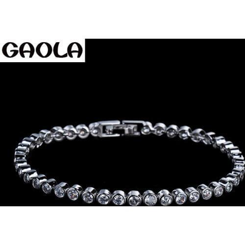GAOLA Bracalet For Women White Gold Color Round Bangles Zircon Fashion Jewelry brazaletes pulseras mujerGLS0195
