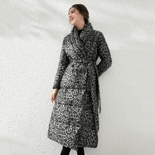 Down jacket women winter new European and American fashion extended down jacket lace up slim 90 white duck down coat