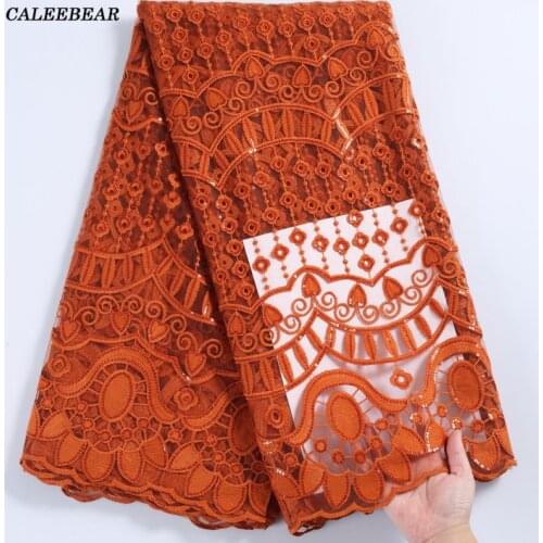 Burnt Orange African Net Lace Fabric Embroidered Sequin French Lace Fabric 2020 High Quality Milk Silk Laces For Wedding S2229