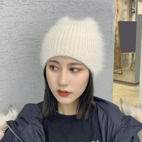 Winter Hat Angora Rabbith Keep Warm Knitting Cat Ear Cute Leisure Lady Beanies Cap Men Women Cool Hat