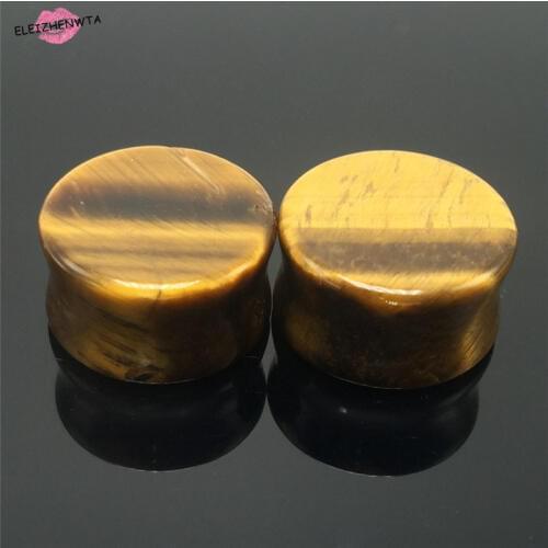 1 PCS 6mm-16mm Tiger Eye Stone Ear Gauges Organic Flesh Tunnels Plugs body jewelry piercing expander