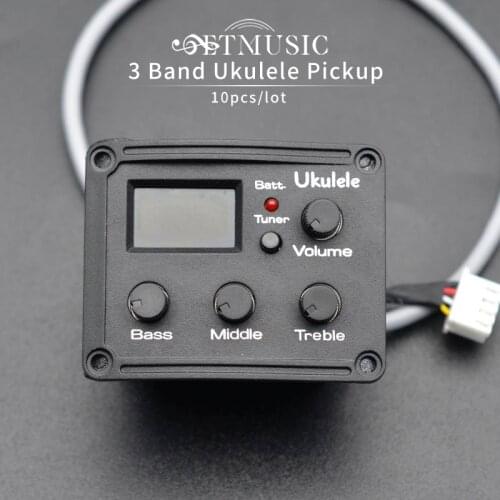 10Pcs 3 Band Electronic Ukulele Preamp Pickup UK Mini Guitar EQ Equalize Piezo Pickup Tuner System LCD Pikup accesorios guitarra