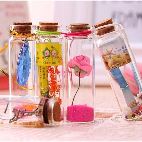 12Pcs Shell Key Flower Mini Glass Cork Stopper Wishing Bottles Vials Containers