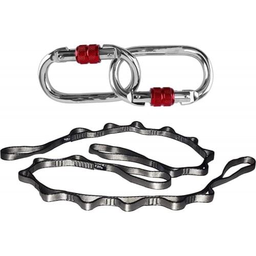 2 PCS Climbing Carabiner with Hammock Extend 1 Meter Daisy Chain for Rigging Aerial Yoga Hammocks Tree Swing Height Adjustment