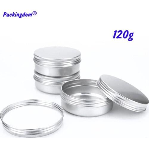 50pcs Glossy Metal Aluminum Jars Empty Lip Balm Containers Cosmetic Makeup Cream Tin Packaging Silver Box Thread Lids 120g 4oz