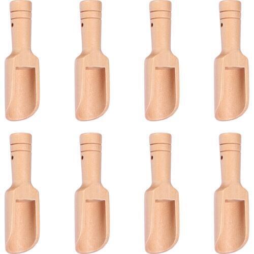 8pcs Wooden Round Handle Scoop Teaspoon Small Salt Shovel Milk Powder Scoops