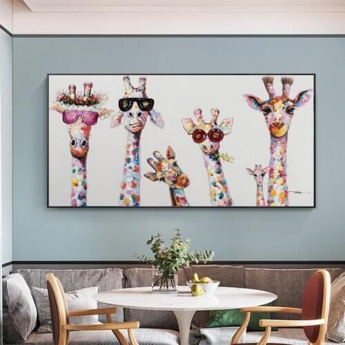 Abstract Giraffe Family Graffiti Art Canvas Painting Wall Art Picture Posters and Prints Animals Street Art Picture for Kid Room