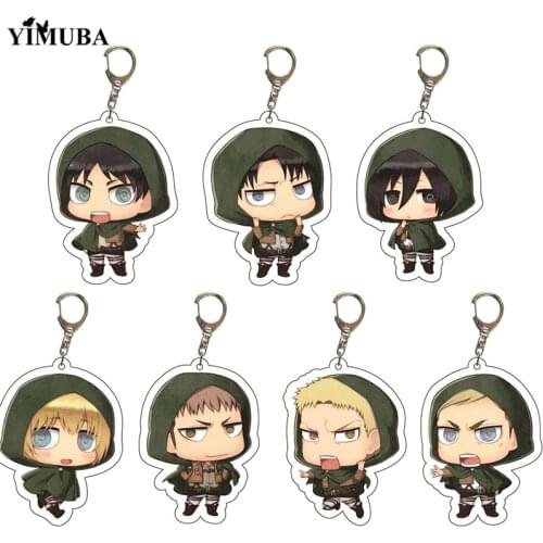 Adorkable Cute Attack On Titan Figures Keychain Cartoon Print Transparent Acrylic Pendant Key Chain Ring Anime Jewelry Wholesale