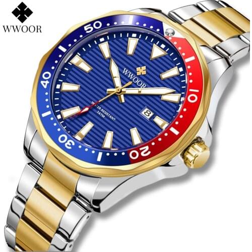 WWOOR New Automatic Date Men Watches Blue Wrist Watch Top Brand Luxury Stainless Steel Waterproof Sports Male Clock Reloj Hombre