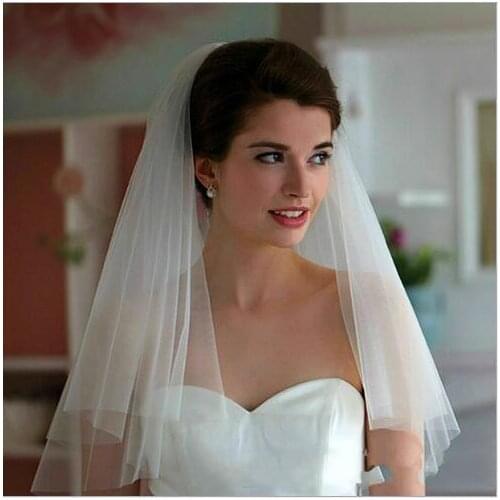 Cheap Simple Short Wedding Veil Appliqued Elbow Length Bridal Veil Bride Veils Bridal Hair With Free Comb High Quality