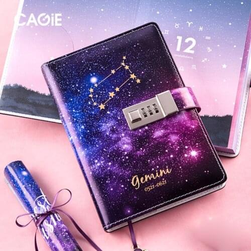 B6 Journal Diary Twelve Constellations Notebook with Lock Agenda Planner Organizer Notepad Kawaii Handbook Birthday Gift