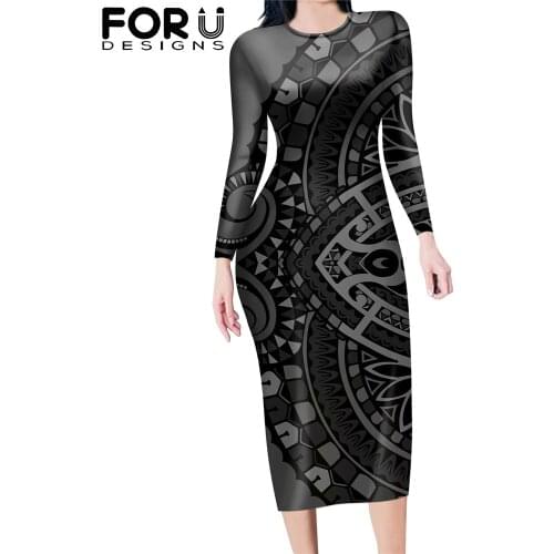 FORUDESIGNS Hot Selling Women Sexy Tight Pencil Dress Polynesian Tribal Symbols Elegant Long Tops Dating Skirt Vestidos Mujer