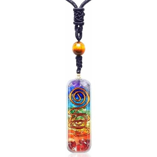 HIYONG 7 Chakra Orgonite Pendant Necklace Healing Energy Stone Necklaces Tiger Eyes Beads Necklace Good Luck Amulet Jewelry Gift