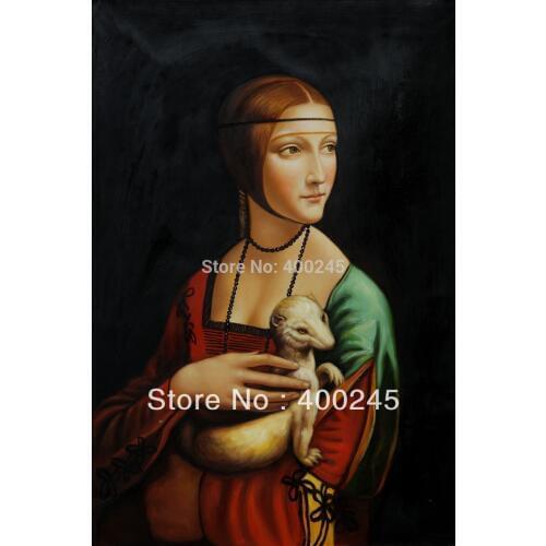 Art Gift High Quality oil painting Portrait famous Leonardo Da Vinci painting Lady With an Ermine Hand painted free shipping