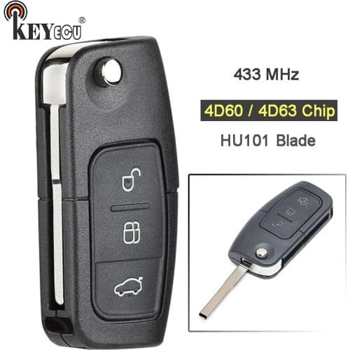 KEYECU Keyless Entry 433MHz 4D60/4D63 Chip Remote Car Key Fob 3 Button For Ford Focus Mondeo C-Max S-Max Galaxy Fiesta HU101
