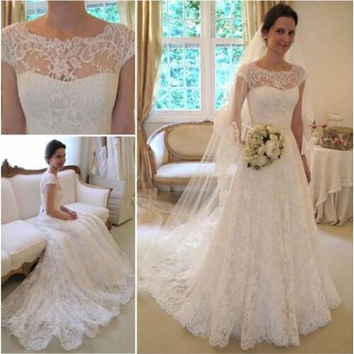 Lace Wedding Dress Half Sleeve A-line Bridal Gown Scoop Neck Applique Tulle Bride Dress Custom Made Vestido De Noiva