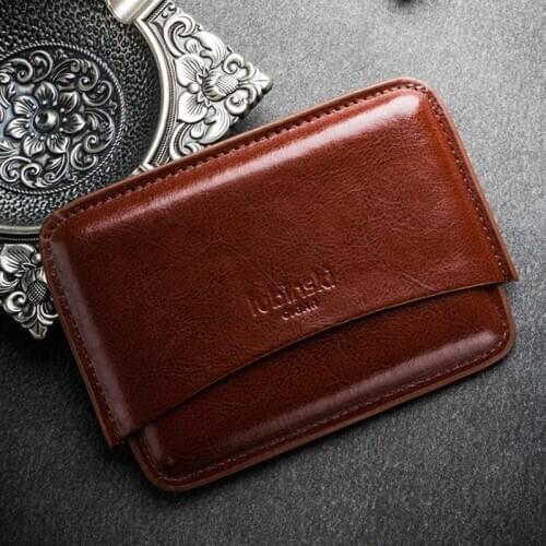 LUBINSKI Genuine Brown Leather Cigar Accessories Travel Cigarette Case 10 Tubes Holder Humidor Tobacco Storage Tool W/Gift Box