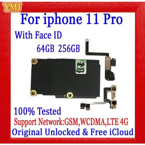 64GB/256GB For iphone 11 pro Motherboard 100% Original Unlocked With/Without Face ID Logic Board Wht full chips & Free iCloud