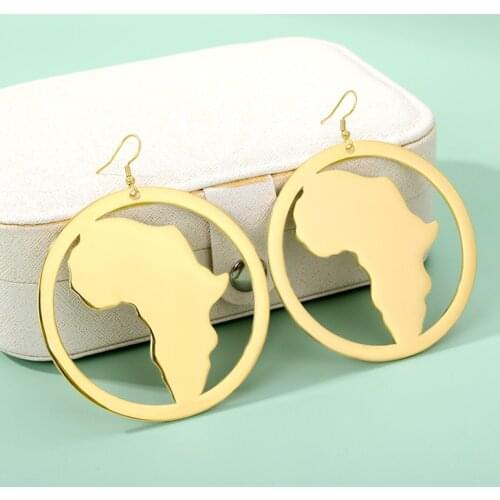 Stainless Steel Metal Hollow Out HipHop Punk Africa Map Tribal Tropical Fashion Black Girl Earrings Vintage African Jewelry Gift