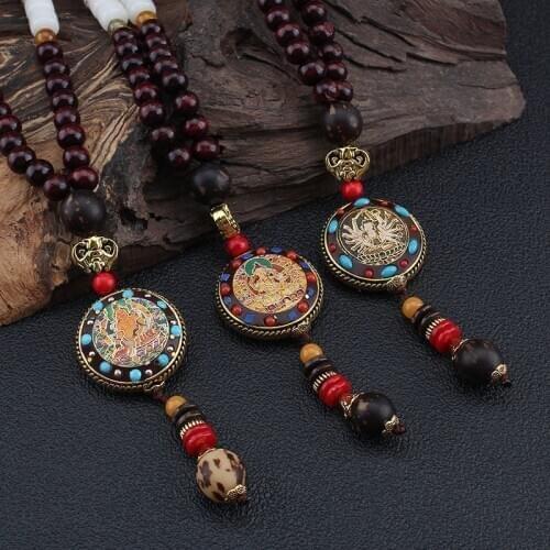 New Vintage Ethnic Style Buddha Pendants Necklaces Nepal Wooden Beads Necklace Chain Women Men Jewelry